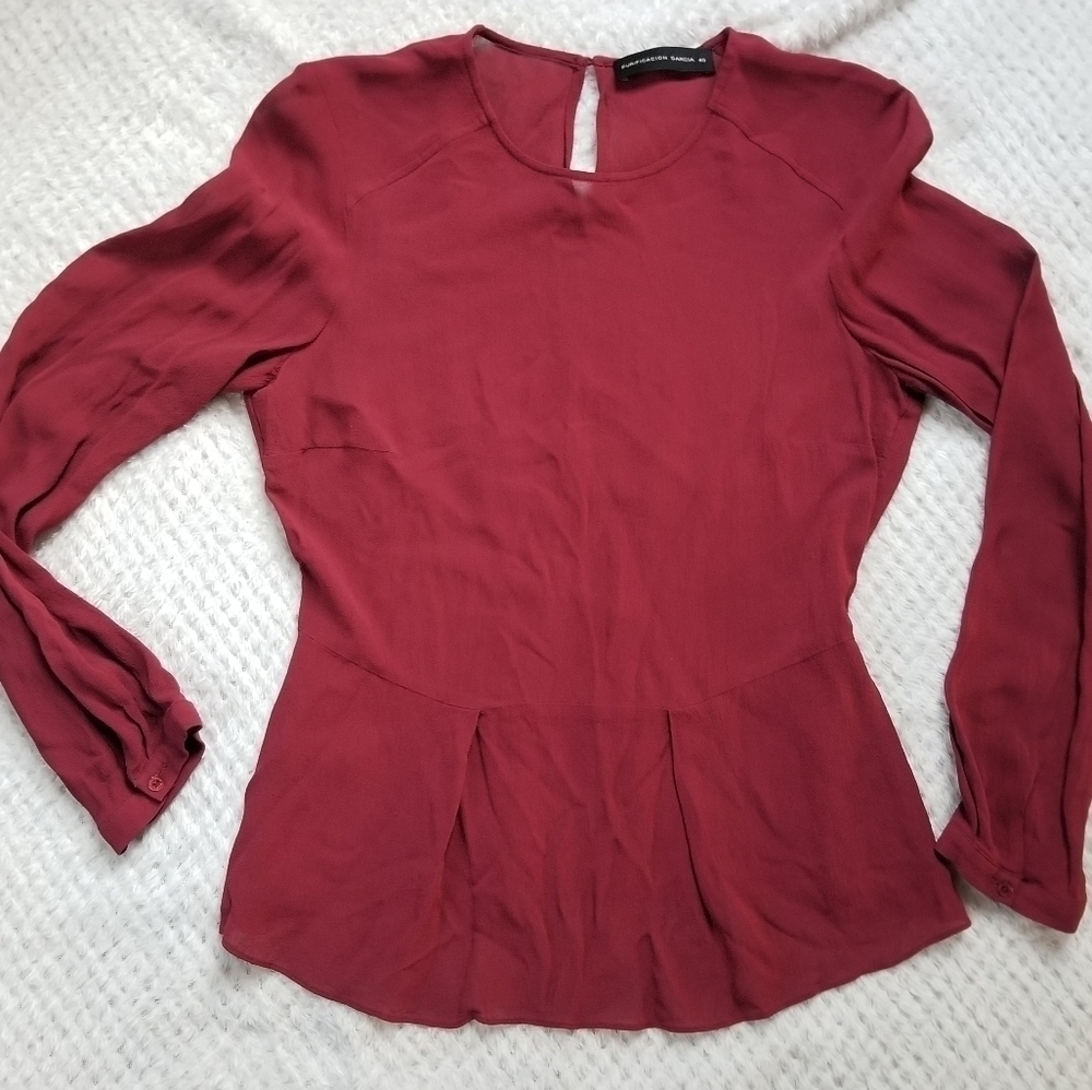 Purificacion Garcia size 40 maroon sheer Peplum top